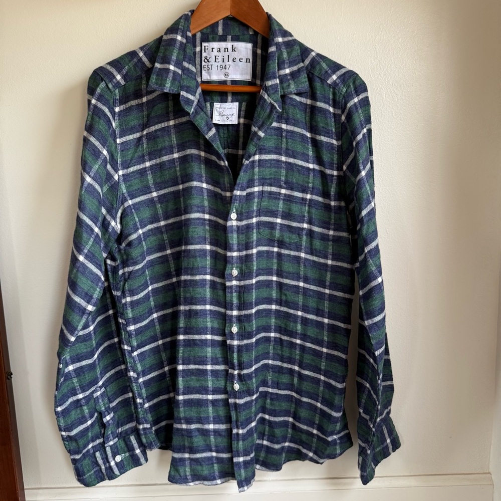Frank & Eileen Barry‎ Plaid Button Down 100% Cotton Shirt Size XL